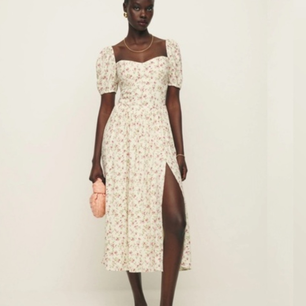 Reformation Ladonna Cream and Pink Floral Midi Dress Size 8